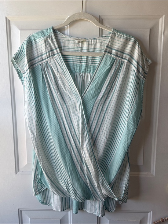 Max Studio Tops - Max Studio Light Aqua Striped Women's Wrap-Front Top